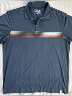 Marine Layer Weekend Sport Polo Shirt Men’s XL Navy Blue Retro Stripe Golf